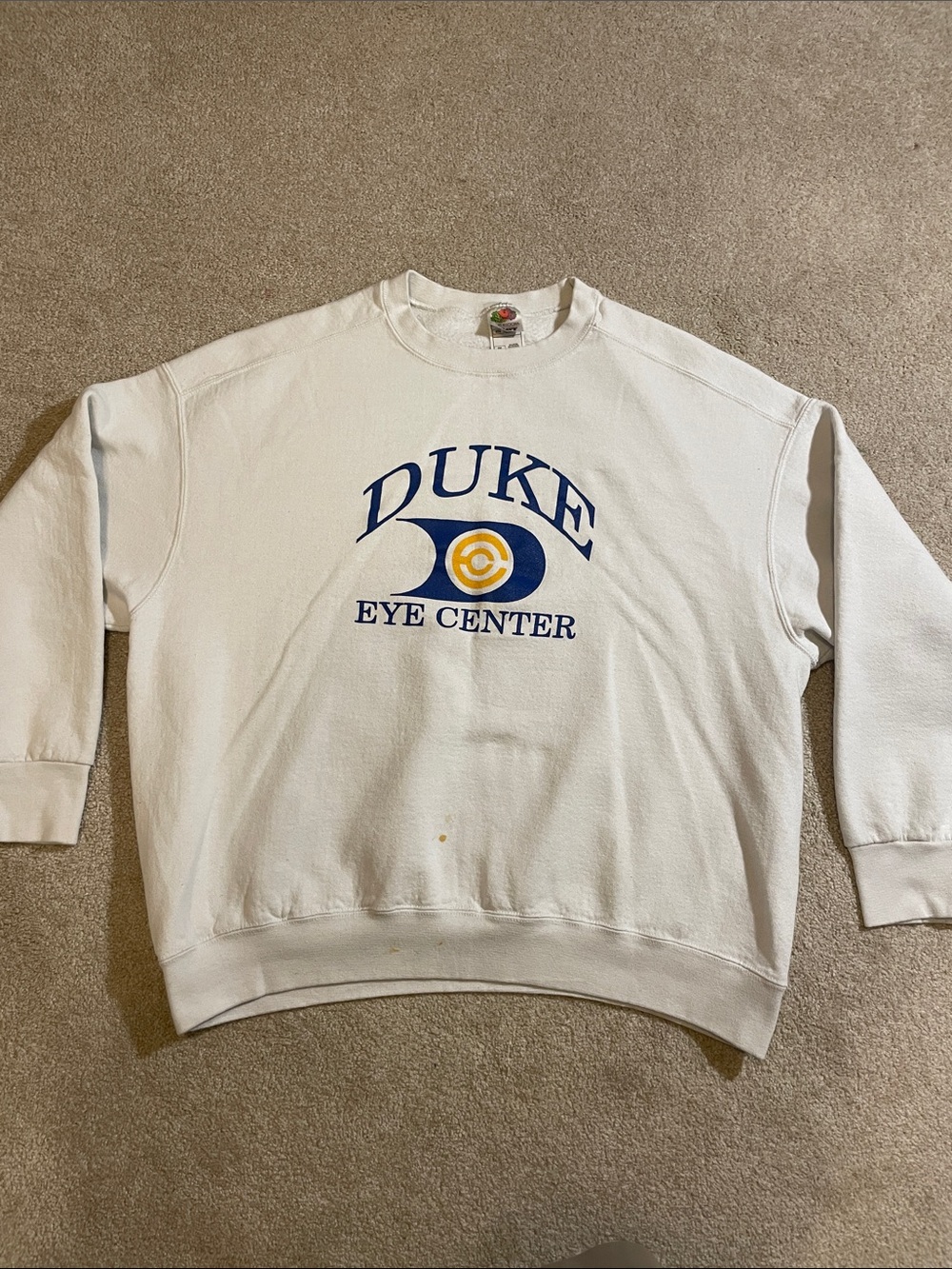 Vintage Fruit of the Loom White 'Duke Eye Center' Graphic Crewneck Sweatshirt